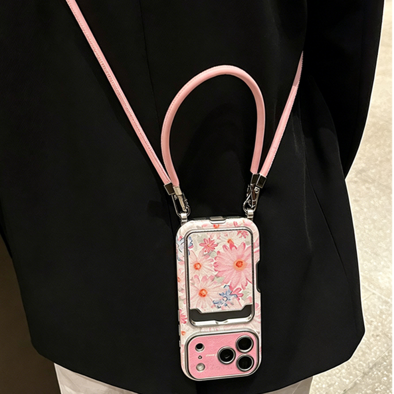 Phone Accessories Hippers - Rosa Blumenmuster Kunstleder-Textur Kartenhalter Handyhülle mit